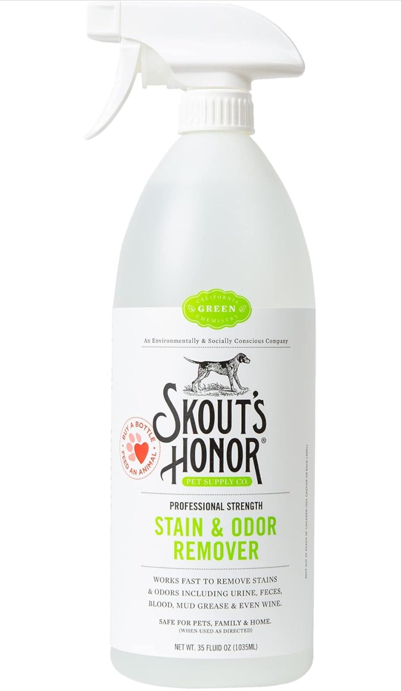 SKOUT'S HONOR Pet Stain and Odor Remover - Powerful Cleaner for Dog Urine, sweat, and other messes, Destroys and Removes Odor and Stain Molecules, Eco-Friendly Formula for Carpets and Home, 35oz