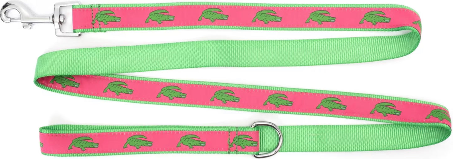 Alligators Lead Dog Leash, Pink | The Worthy Dog