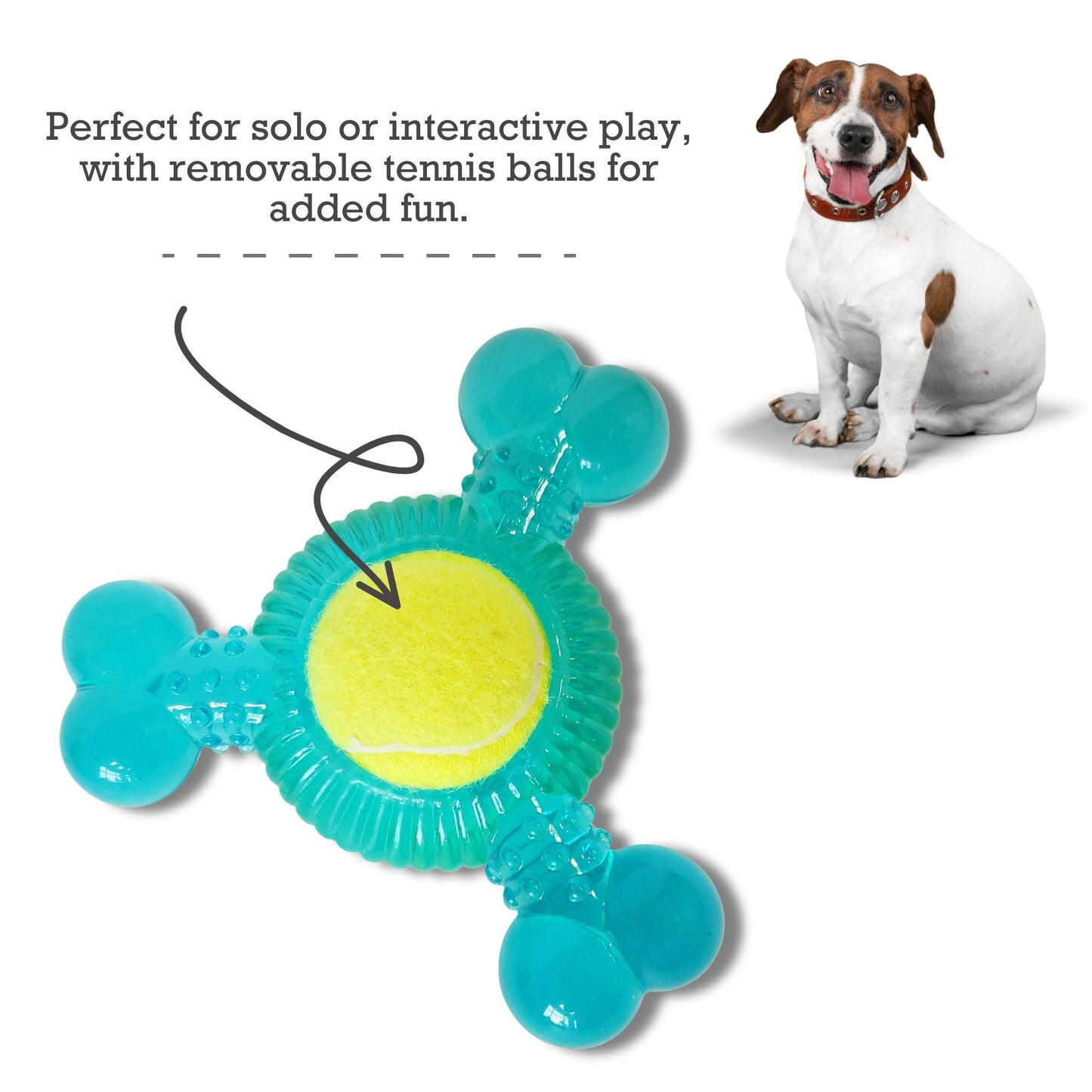 3-Bone TPR Chew Toy with Squeaker & Tennis Ball for Dogs – Removable Ball & Interactive Play