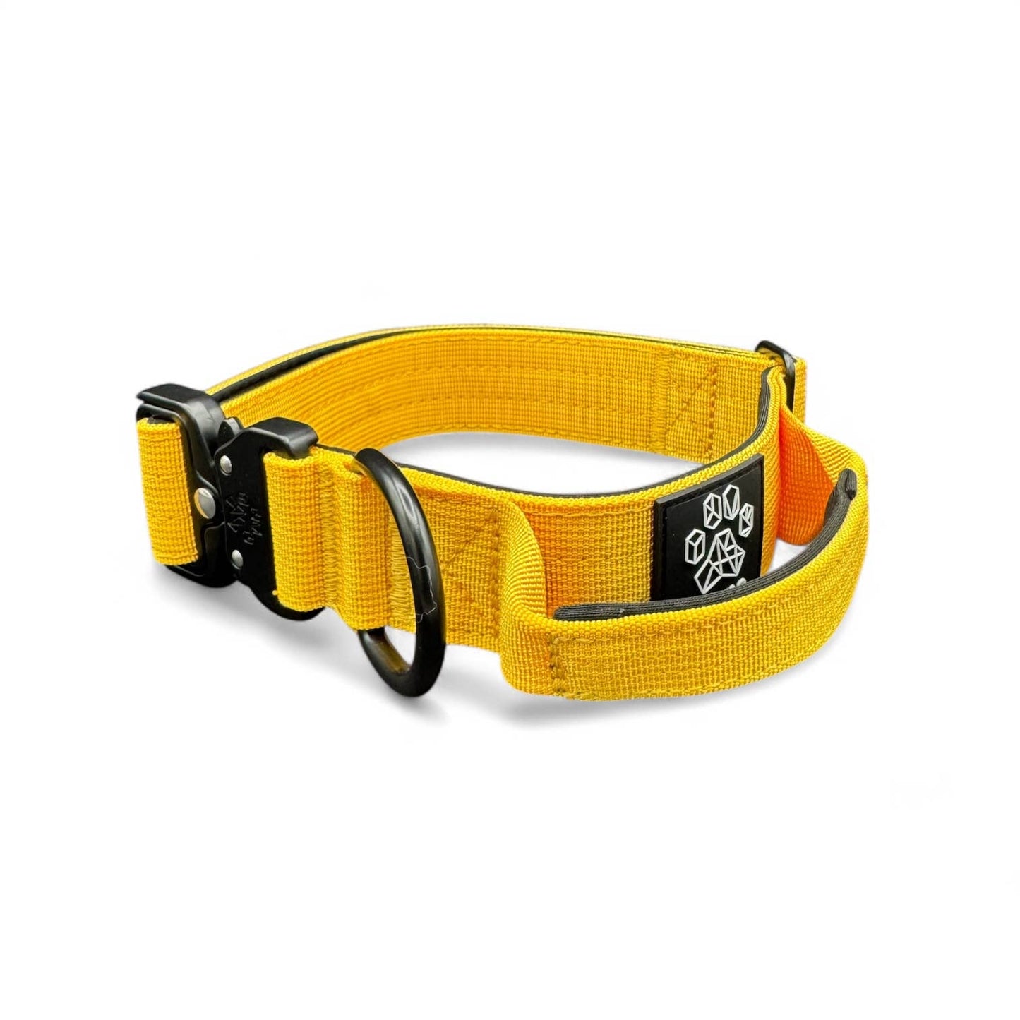 Yellow Tactical Style Dog Collar: Medium: 1.5" x 13"-20"