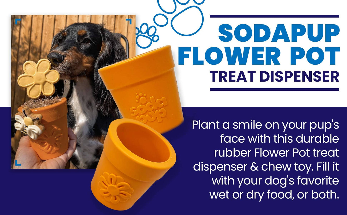 Flower Pot Durable Rubber Treat Dispenser & Enrichment: Orange