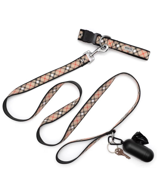 Bias Plaid Lead Dog Leash, Tan | The Worthy Dog