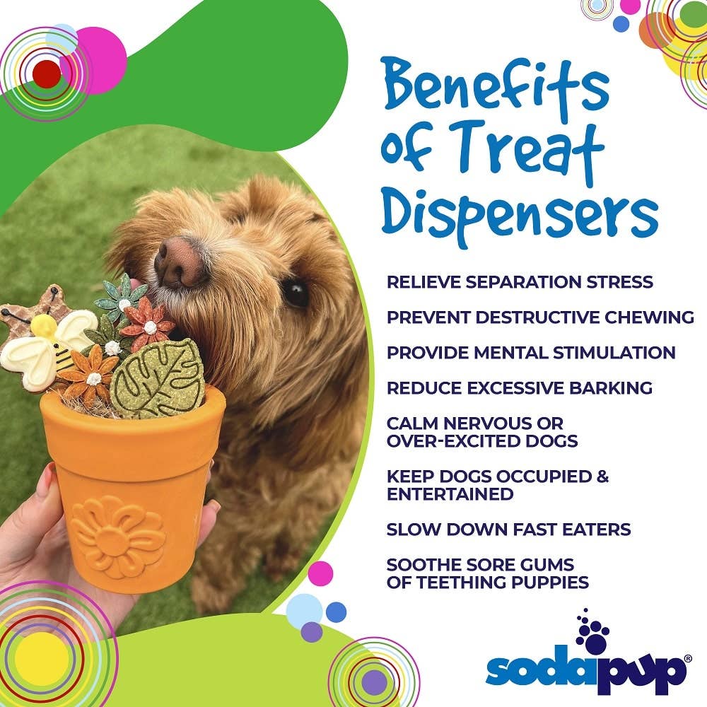 Flower Pot Durable Rubber Treat Dispenser & Enrichment: Orange