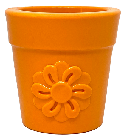 Flower Pot Durable Rubber Treat Dispenser & Enrichment: Orange