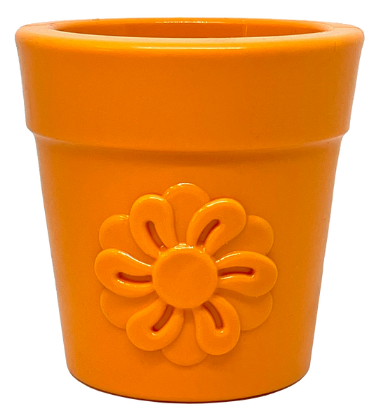 Flower Pot Durable Rubber Treat Dispenser & Enrichment: Orange