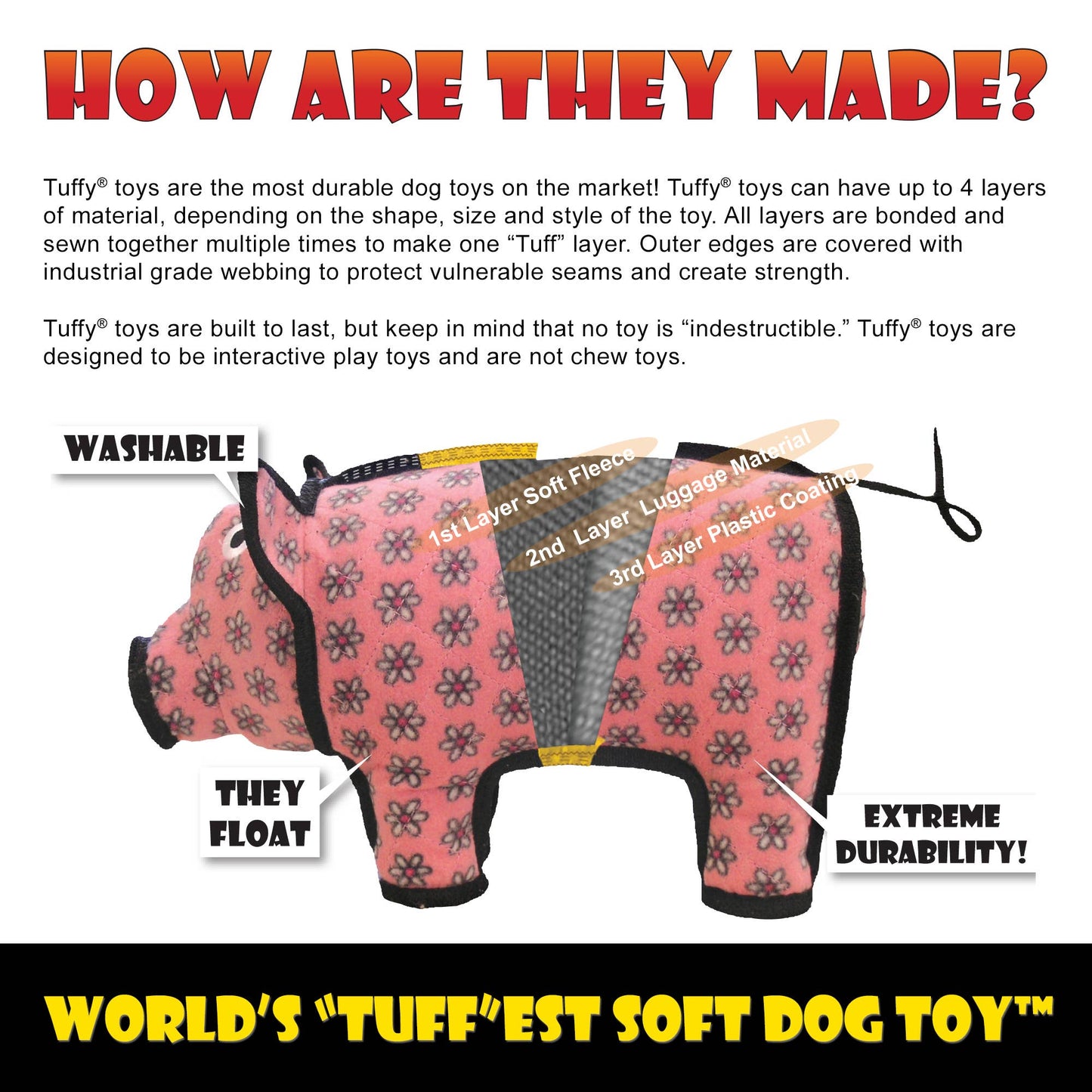 Tuffy Medium Barnyard Pig, Durable, Tough, Dog Toy
