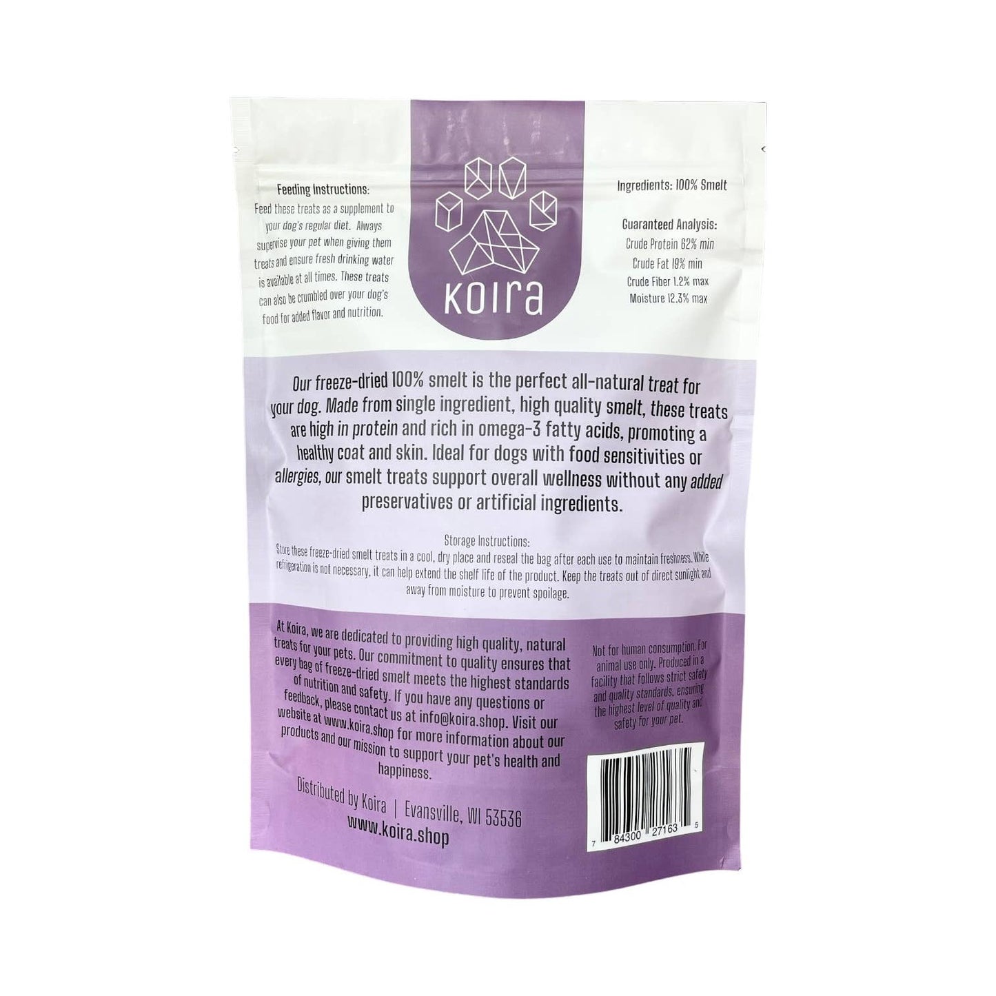 Freeze-dried Smelt Dog Treats: 2.5 oz Bag