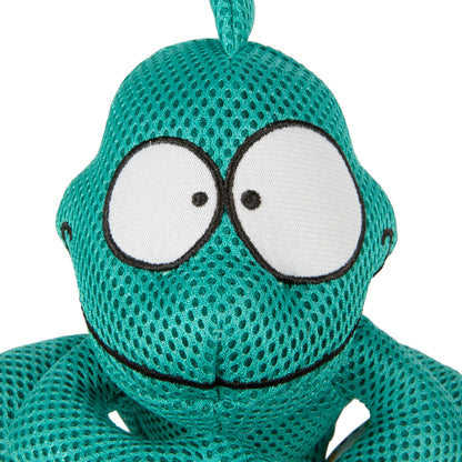 Double Chew Guard Mesh Amphibianz Chameleon Squeaky Dog Toy - Teal, Large | goDog