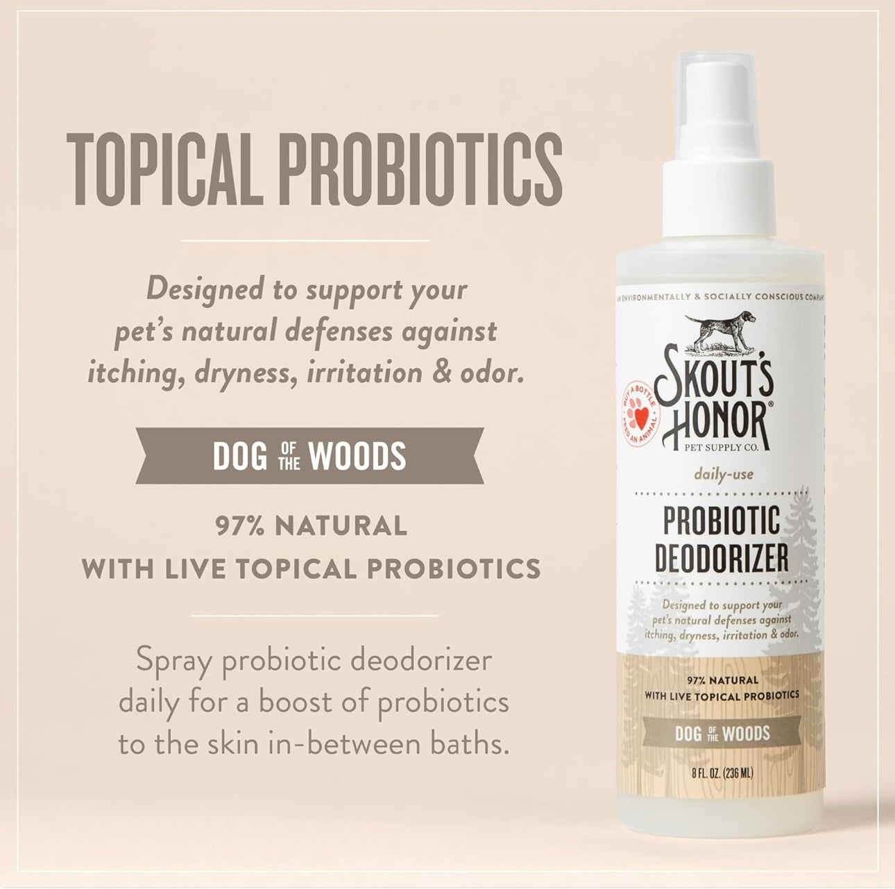 SKOUT'S HONOR Pet Deodorizer Spray- Hydrating Daily-Use with Avocado Oil & Omega-3s, Paraben & Sulfate-Free, 97% Natural, 8oz, Dog of The Woods
