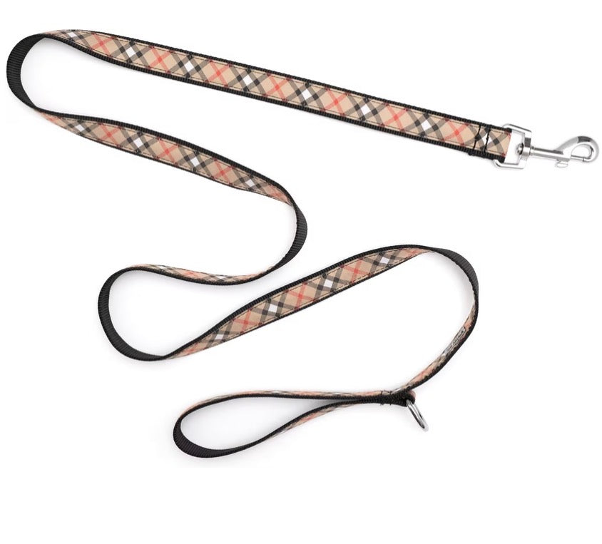 Bias Plaid Lead Dog Leash, Tan | The Worthy Dog