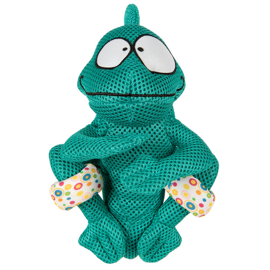 Double Chew Guard Mesh Amphibianz Chameleon Squeaky Dog Toy - Teal, Large | goDog