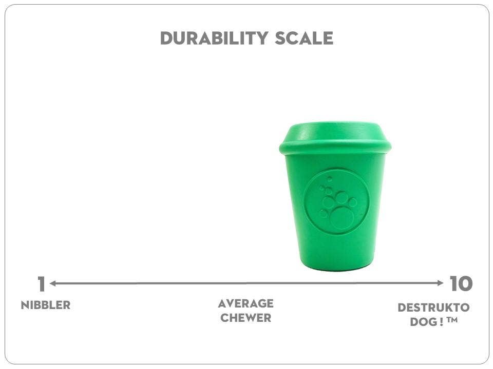 SP Coffee Cup Durable Rubber Chew Toy and Treat Dispenser: Medium Green Coffee Cup