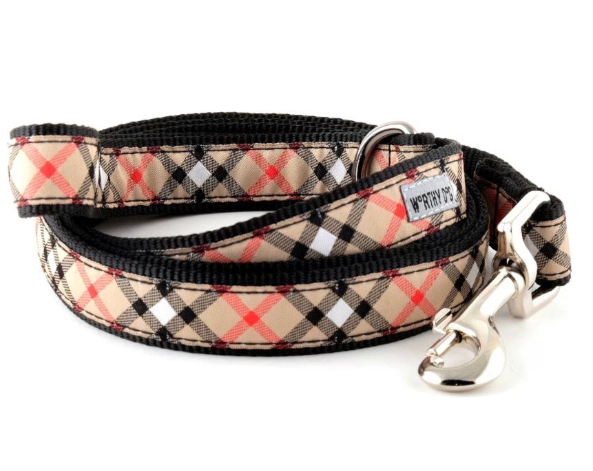 Bias Plaid Lead Dog Leash, Tan | The Worthy Dog