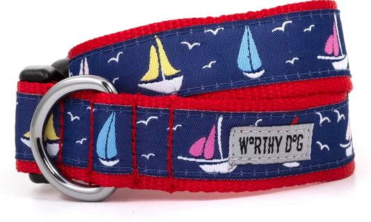 Sailboats Dog Collar, Navy | The Worthy Dog