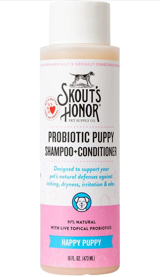 Skout's Honor Probiotic Pet Shampoo & Conditioner with Avocado Oil & Omega-3s, 97% Natural, Paraben & Sulfate-Free, Cruelty-Free, 16oz, Happy Puppy