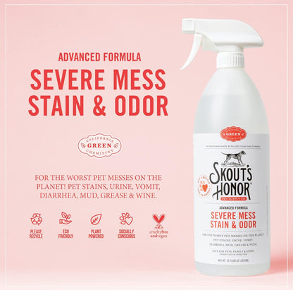 SKOUT'S HONOR Severe Mess, Stain and Odor Remover - Advanced Formula for Tackling the Worst Dog Messes, Eco-Friendly Formula for Carpets and Home, 35oz