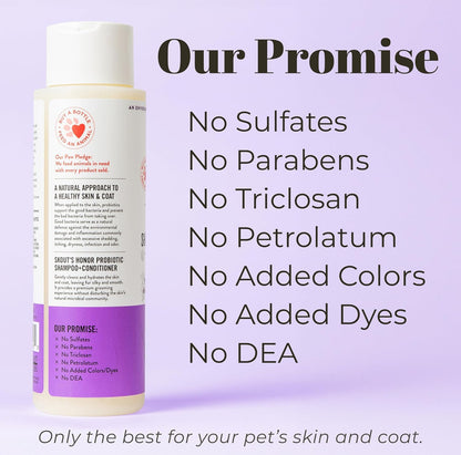 Skout's Honor Probiotic Pet Shampoo & Conditioner with Avocado Oil & Omega-3s, 97% Natural, Paraben & Sulfate-Free, Cruelty-Free, 16oz, Lavender