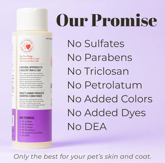 Skout's Honor Probiotic Pet Shampoo & Conditioner with Avocado Oil & Omega-3s, 97% Natural, Paraben & Sulfate-Free, Cruelty-Free, 16oz, Lavender