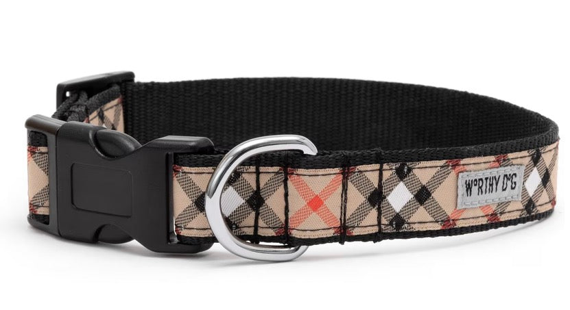 Bias Plaid Dog Collar, Tan | The Worthy Dog