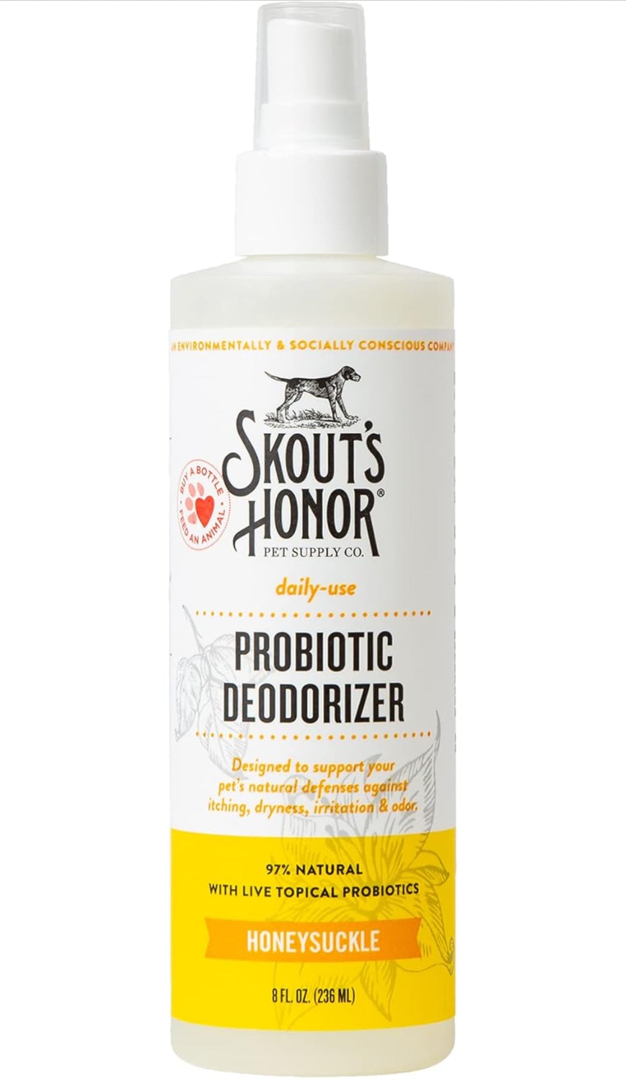 Skout's Honor Pet Deodorizer Spray- Hydrating Daily-Use with Avocado Oil & Omega-3s, Paraben & Sulfate-Free, 97% Natural, 8oz, Honeysuckle