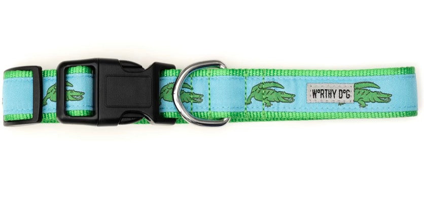 Alligators Adjustable Dog Collar, Blue | The Worthy Dog