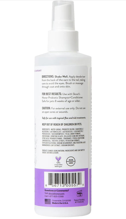 Skout's Honor Pet Deodorizer Spray- Hydrating Daily-Use with Avocado Oil & Omega-3s, Paraben & Sulfate-Free, 97% Natural, 8oz, Lavender