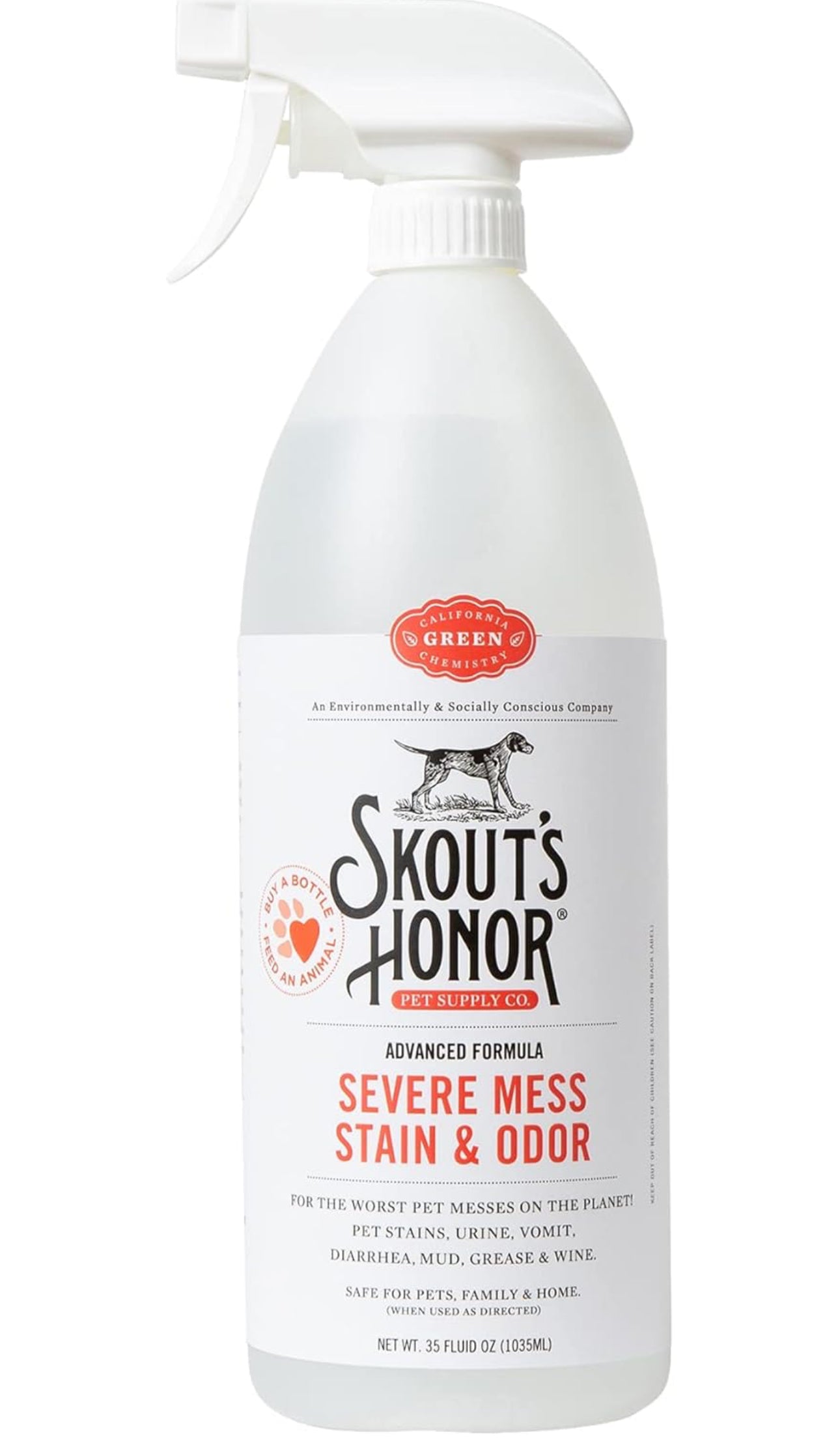 SKOUT'S HONOR Severe Mess, Stain and Odor Remover - Advanced Formula for Tackling the Worst Dog Messes, Eco-Friendly Formula for Carpets and Home, 35oz