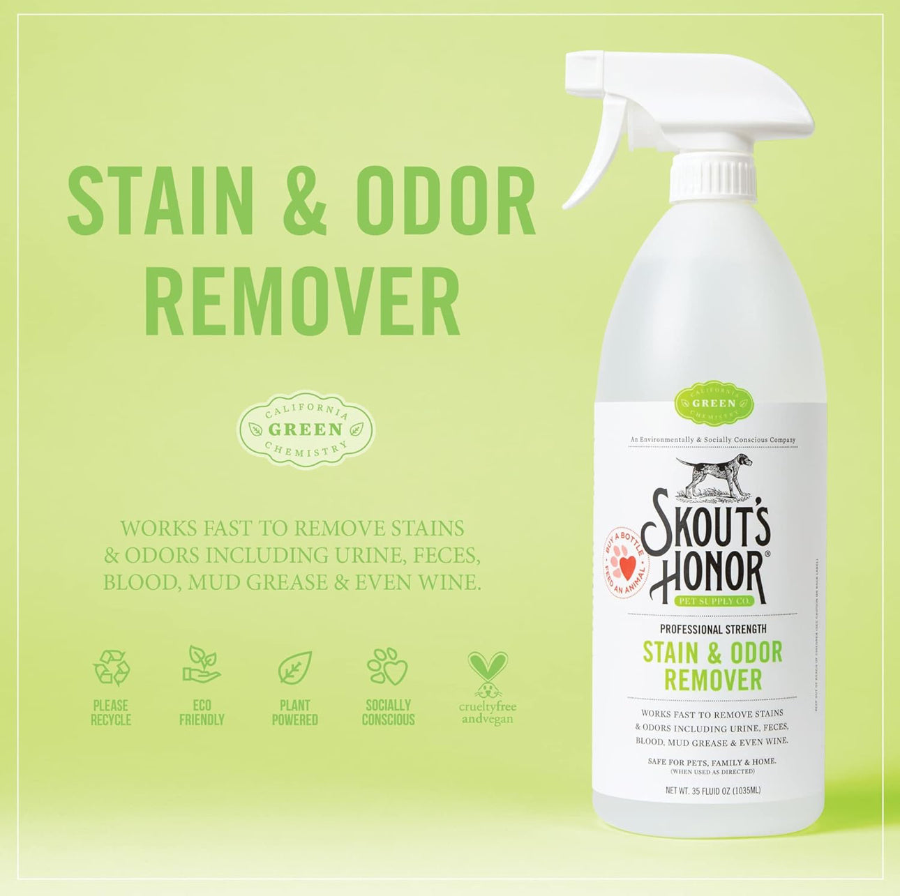 SKOUT'S HONOR Pet Stain and Odor Remover - Powerful Cleaner for Dog Urine, sweat, and other messes, Destroys and Removes Odor and Stain Molecules, Eco-Friendly Formula for Carpets and Home, 35oz