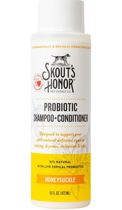 Skout's Honor Probiotic Pet Shampoo & Conditioner with Avocado Oil & Omega-3s, 97% Natural, Paraben & Sulfate-Free, Cruelty-Free, 16oz, Honeysuckle