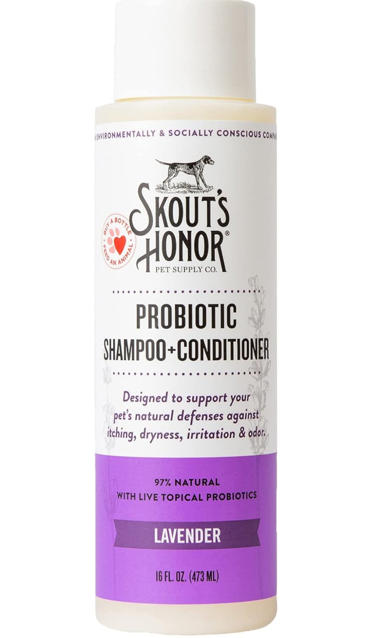 Skout's Honor Probiotic Pet Shampoo & Conditioner with Avocado Oil & Omega-3s, 97% Natural, Paraben & Sulfate-Free, Cruelty-Free, 16oz, Lavender