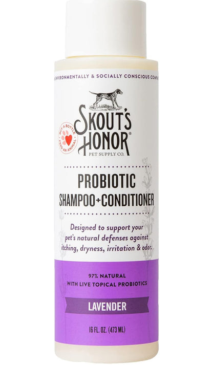 Skout's Honor Probiotic Pet Shampoo & Conditioner with Avocado Oil & Omega-3s, 97% Natural, Paraben & Sulfate-Free, Cruelty-Free, 16oz, Lavender