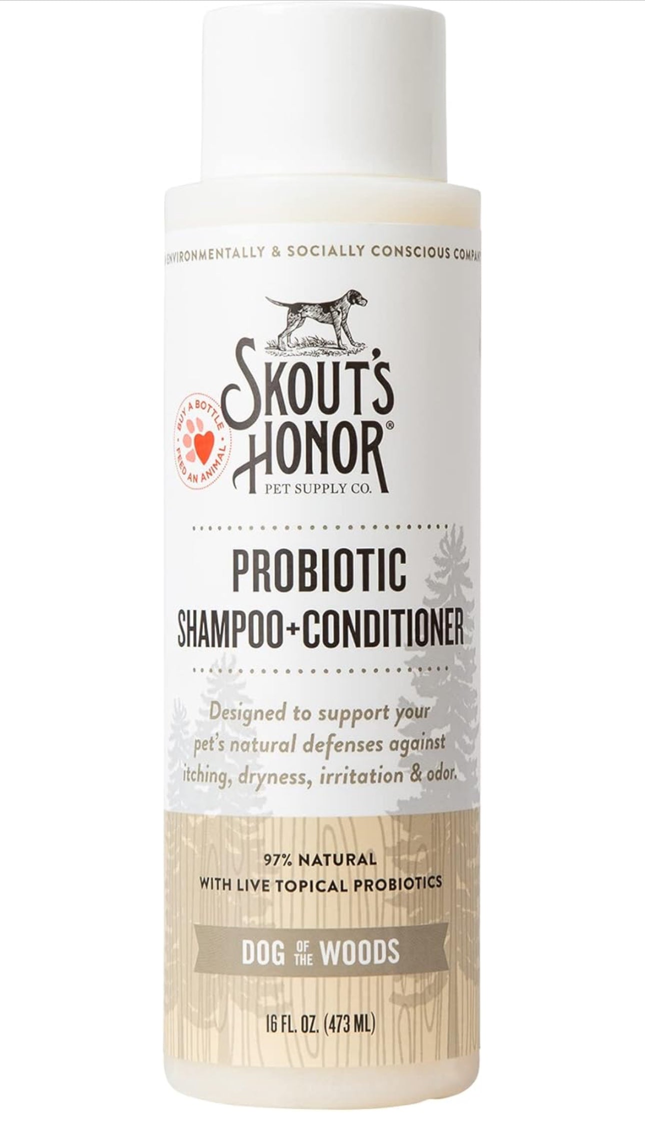 Skout's Honor Probiotic Pet Shampoo & Conditioner with Avocado Oil & Omega-3s, 97% Natural, Paraben & Sulfate-Free, Cruelty-Free, 16oz, Dog of the Woods