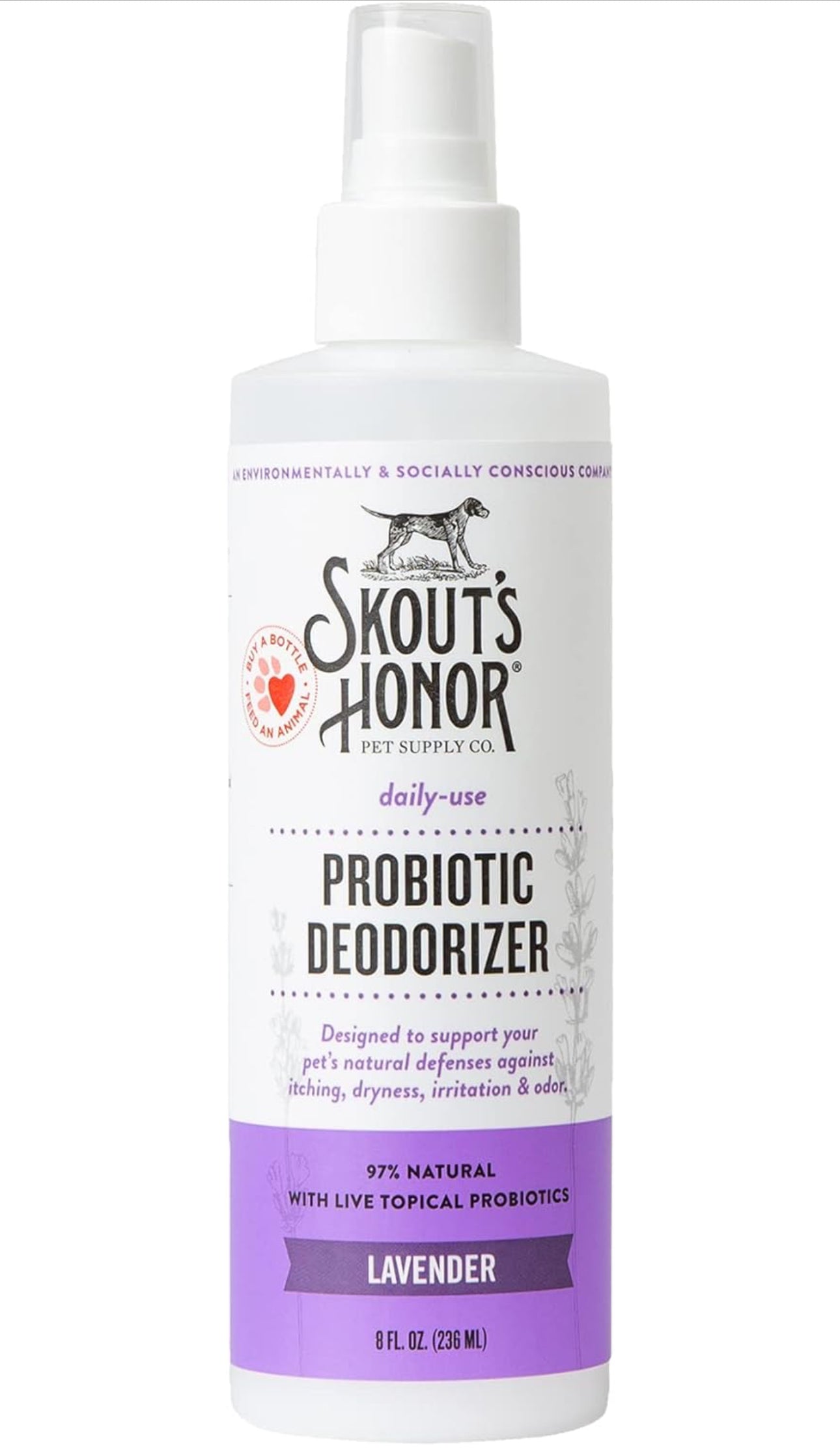 Skout's Honor Pet Deodorizer Spray- Hydrating Daily-Use with Avocado Oil & Omega-3s, Paraben & Sulfate-Free, 97% Natural, 8oz, Lavender
