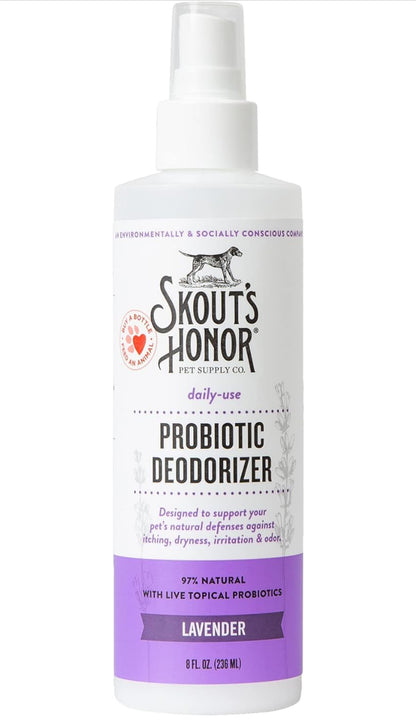 Skout's Honor Pet Deodorizer Spray- Hydrating Daily-Use with Avocado Oil & Omega-3s, Paraben & Sulfate-Free, 97% Natural, 8oz, Lavender