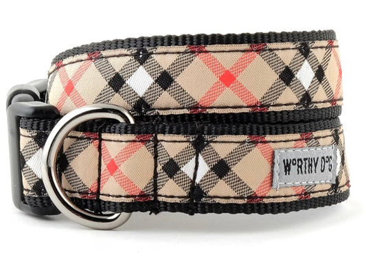 Bias Plaid Dog Collar, Tan | The Worthy Dog