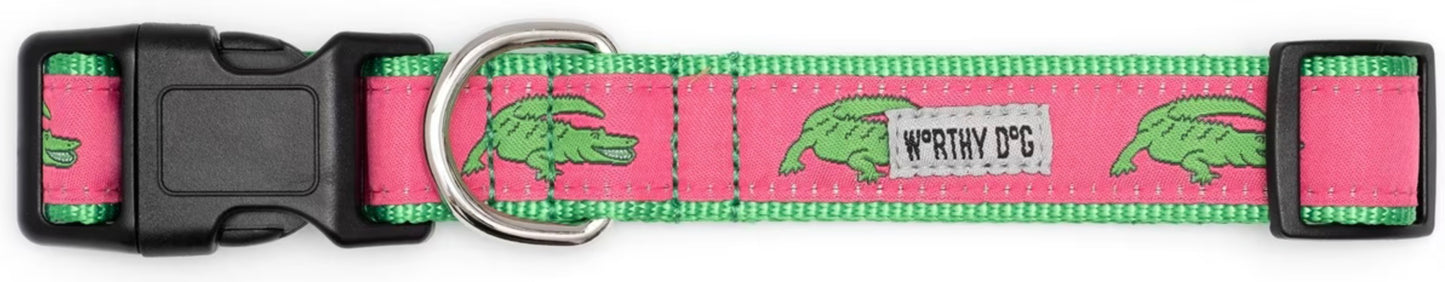 Alligators Dog Collar, Pink | The Worthy Dog