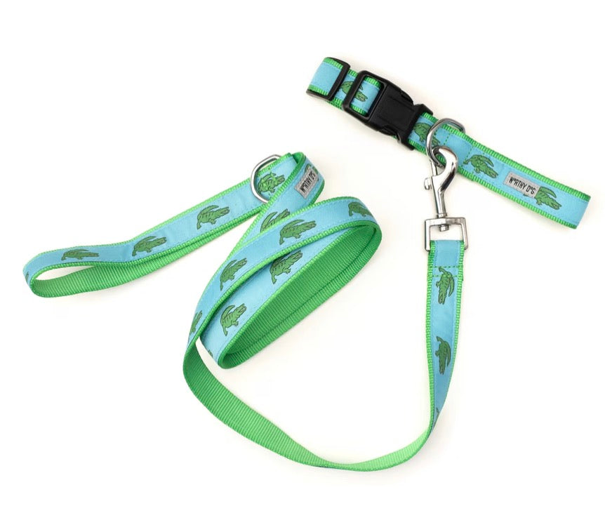 Alligators Adjustable Dog Collar, Blue | The Worthy Dog