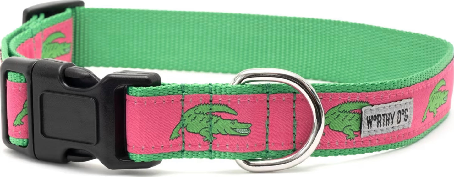 Alligators Dog Collar, Pink | The Worthy Dog