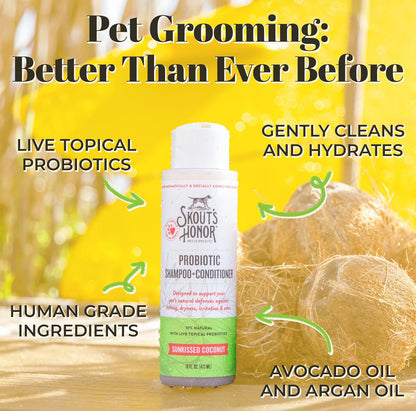 Skout's Honor Probiotic Pet Shampoo & Conditioner with Avocado Oil & Omega-3s, 97% Natural, Paraben & Sulfate-Free, Cruelty-Free, 16oz, Sunkissed Coconut