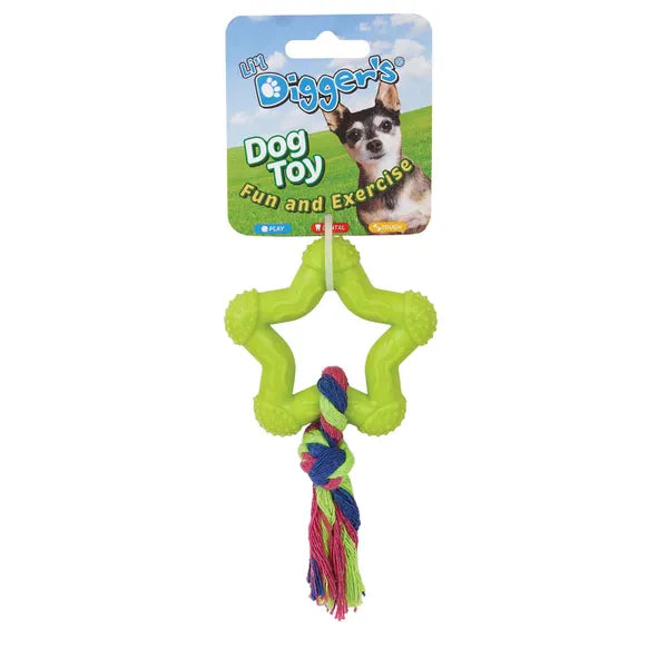 Digger's Rubber Stars and Rope Puppy Toy -Lime
