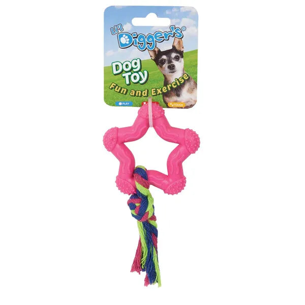 Digger's Rubber Stars and Rope Puppy Toy -Pink