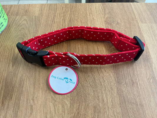 Dog Collar World- Fashion Collar- Red Pin Dot