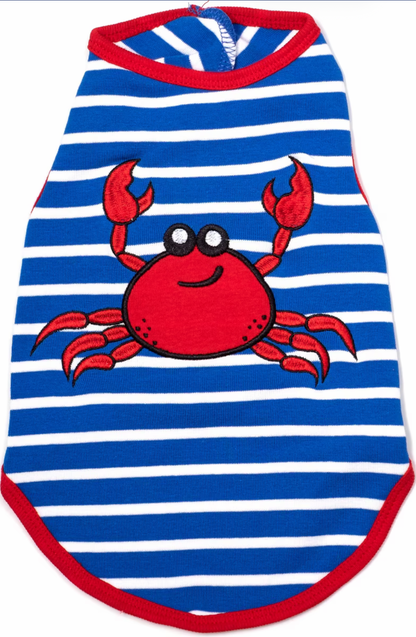 Crab Tee Dog Shirt, Royal Blue/White | The Worthy Dog
