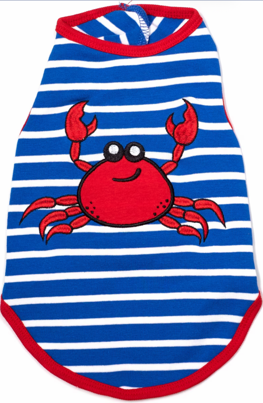 Crab Tee Dog Shirt, Royal Blue/White | The Worthy Dog