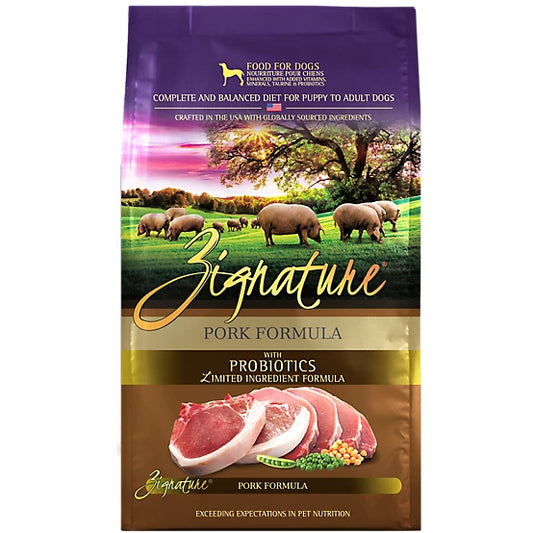 Zignature  Pork Formula with Probiotics Dry Dog Food, 25lb