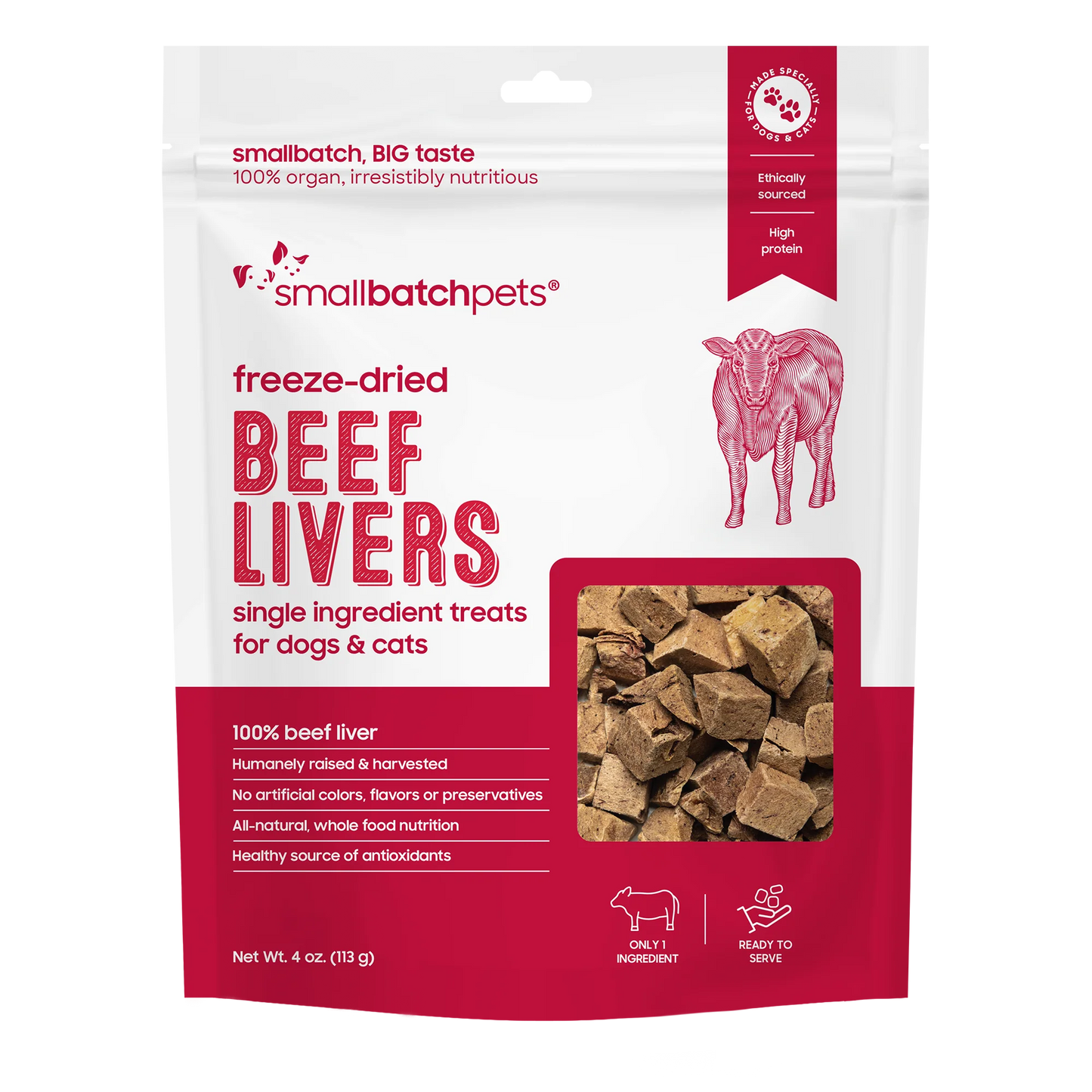 Freeze-dried Beef Livers Treats 4oz | Smallbatchpets