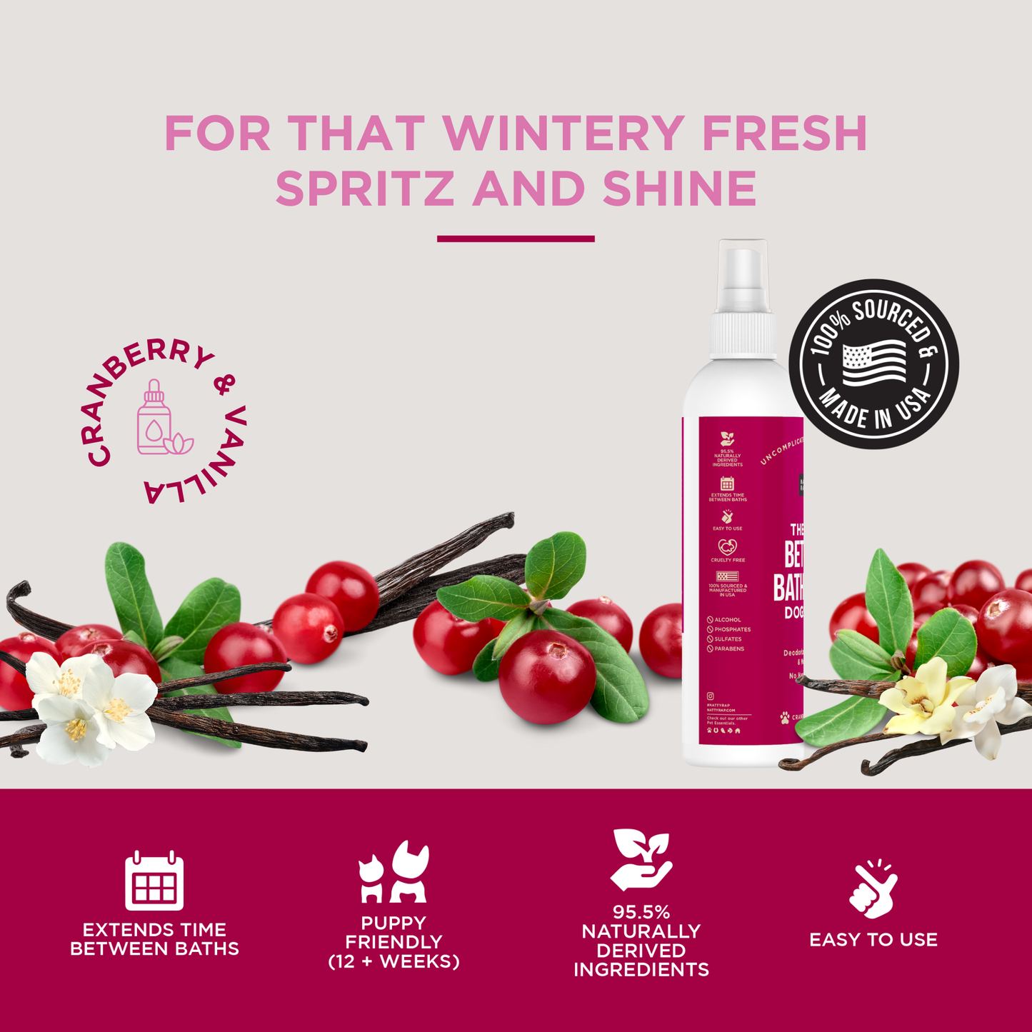 The Only Between Bath Spray Dogs Need - Cranberry & Vanilla: 8 ounce