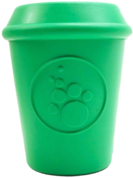 SP Coffee Cup Durable Rubber Chew Toy and Treat Dispenser: Medium Green Coffee Cup